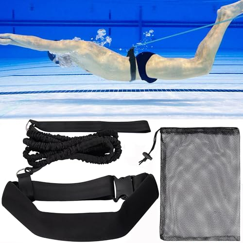 SUQ Schwimmgurt für Pool 2.2M, Pool Schwimmgürtel Einstellbare, Schwimmgürte für Kinder und Erwachsene, Schwimmhilfsgürtel, Erhöht Kraft und Ausdauer, Aquafitness, Fitness-Zubehör (Schwarz)