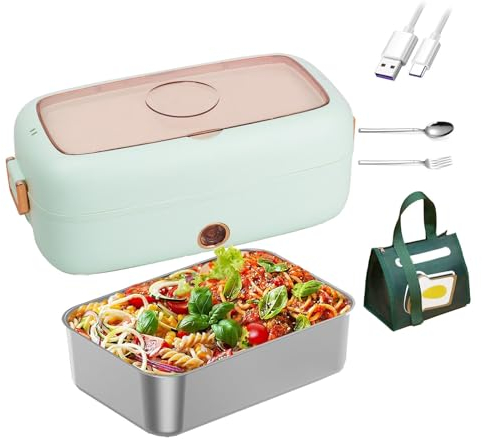 MeLtor Scaldavivande Elettrico Portatile Adatto per Portatili Da 110 V/12 V/24 V, Porta Pranzo Riscaldabile Isolamento Termico Di Lunga Durata Alimentato Tramite USB, Porta Pranzo Riscaldabile,Green