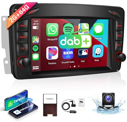 2G+64G Carplay 7'' Autoradio mit DAB+ für Mercedes-Benz W209 Wireless Android Auto,Doppel Din Car Stereo mit Bluetooth/Navi FM/RDS Radio/Airplay+AHD Rückfahrkamera/CANBUS