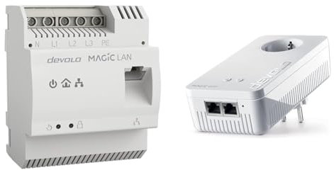 devolo 8550 Powerline Adapter Magic 2 LAN DINrail Hutschienen Adapter -bis 2.400 Mbit/s Internet aus dem Verteilerkasten & 8815 Magic 2 WiFi 6 Erweiterungsadapter