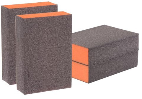 sourcing map 4pcs Sanding Sponge Blocks #220 (800-1000 Grits) Wet/Dry Hand Sanding Sponges, 100x70x25mm Foam Sanding Block Pad for Polishing Kitchen Metal Wood Drywall Furniture, Brown&Orange