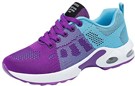 Scarpe da corsa da donna, taglia 6, alla moda, estive e autunnali, con cuscinetto d'aria, leggere, stringate, casual, scarpe da ginnastica con tacco per le donne, Viola, 37.5 EU