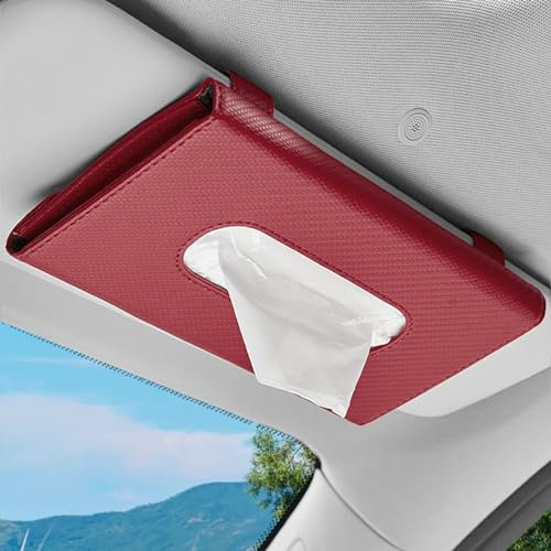 deemars Auto Tissue-Halter, Auto Tissue Box, PU-Leder Rücksitz Tissue Case Holder, Rechteckige Sonnenblende Serviettenhalter, Autozubehör Maskenhalter Universal für die meisten Fahrzeuge (Rot)