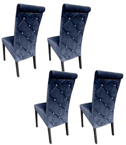 Ares Meble Esszimmerstühle 4er Set K6 - Dining Chair - Esszimmerstuhl Holz - Küchenstühle, Wohnzimmer Stühle - Polsterstuhl Esszimmer - Esstisch Stühle, Essen Stuhl - Samt Dunkelblau - Schwarz