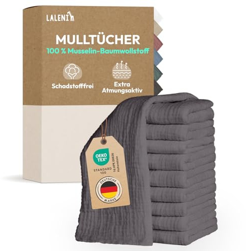 Laleni Spucktücher Baby im 20er Set aus Reiner Baumwolle - schadstofffreie Mulltücher weich 70x70 - saugstarke Mussellintücher Baby - Musselin Tuch als Mullwindel waschbare Mulltücher - Anthrazit