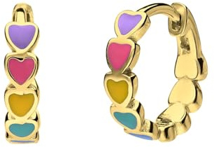 Lucardi - Kinder Ohrring, 925 Silber, vergoldet, bunte Emaille-Herzen - Ohrringe - 925 Silber - Gelbgold legiert - Nickelfrei