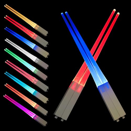 Golgner 2 pares de palillos luminosos con 9 modos de color, palillos para espada láser, palillos Sushi, palillos LED, reutilizables, aptos para lavavajillas, para casa, fiestas, sushi