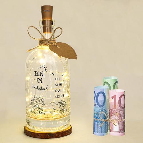 Seutgjie Ruhestand Geschenk, Renteneintritt Geschenk Frauen Männer Geldgeschenke LED Flaschenlicht Originelle Personalisiertes Geschenk