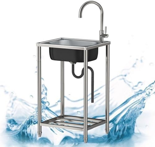 Autoportant Inox évier évier De Cuisine,Extérieur Multifonctio évier Avec Robinet Et Support Et Pieds De Réglage Du Support,Mobile Jardin Evier Pour Intérieur/Extérieur/Jardin,Personnalisé