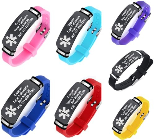Personalisierte Medizinische Identifikation Alert Silikon Armband, ICE Gesundheitszustand Bewusstsein Armreif Benutzerdefinierte ID Medic Schmuck für Notfall, Diebetes/Allergie/Anaphylaxie