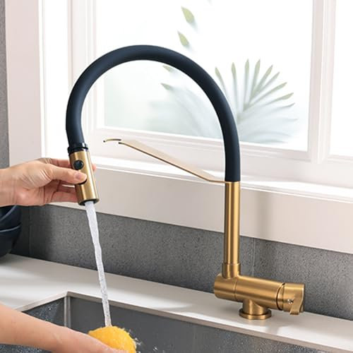 XJTNLB Robinet Cuisine Rabattable Sous Fenetre Or Brossé avec Douchette Mitigeur Monocommande Evier Rotation Robinet Cuisine Pliable avec 2 Jets