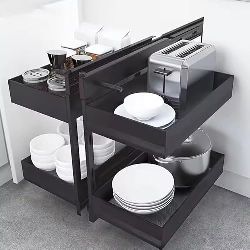 Stainless Steel Double Layer Drawer Type Kitchen Corner Turntable Cabinet Organizer for Blind Corner Storage Pull Out Basket 800mm 900mm