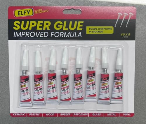 ELFY 4g x 8 PCs Super Glue All Purpose with Pin Point Nozzle - Super Fast Superglue General Strong Thick & Strong Adhesive Super Glue Gel for Hard Plastic, DIY Craft, Rubber, Metal, Leather and More