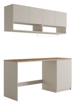 Vente-unique-Muebles para el Cuarto de la Lavadora con encimera - 180 cm de Ancho - Color Cachemira y Natural Claro - NATAJI