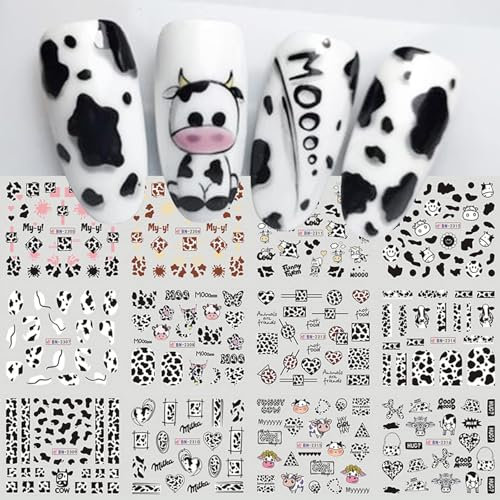 Nagelsticker Kuh, Nagel Sticker Wassertransfer, Nagelaufkleber Cartoon, Tier Nagelsticker, Nagelsticker Cartoon, Nail Art Sticker, Geeignet für die DIY-Maniküre von Mädchen