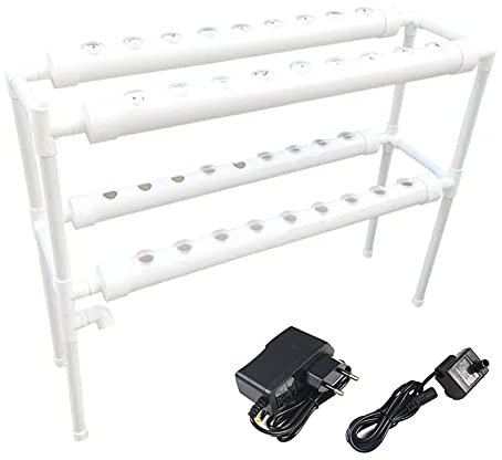 Akuoyiexemye 2 Layers Hydroponic Grow Kit mit 36 Pflanzstellen mit Wasserpumpe, PVC Erdlose Pflanzenanbau-Systeme Hydroponische Anzuchtsets für Den Anbau Von Gemüse Und Obst