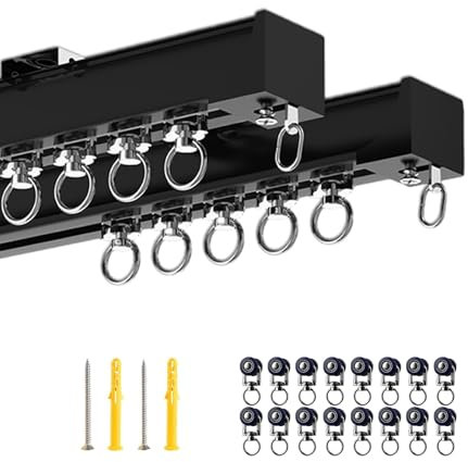 Aluminium Vorhangschiene, Deckenbefestigung 2-läufig für Schiebevorhänge, Gardinenschiene für Gardinenaufhängung, Raumteiler, Zimmer, Balkone, Hotels, Decken-/Wandmontage, mit Rollen und Halterung(Fra