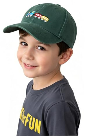 Kinder-Sonnenhut mit Cartoon-Motiv und kleinem Zugdruck, Sonnenschutz, Baseballkappe für Schule, Jungen, Mädchen, Alter 3–7 Jahre, grün, Einheitsgröße