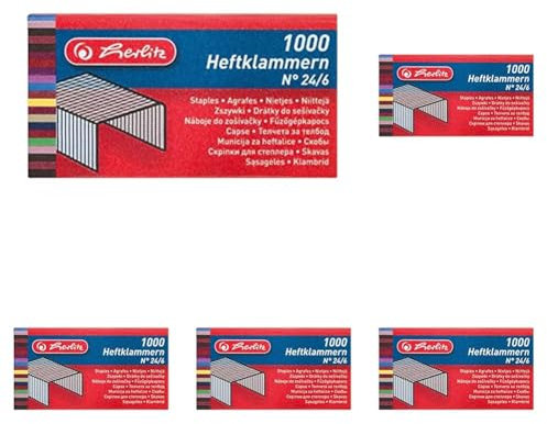 Herlitz 8760514 Heftklammern 24/6, Metall, Inhalt: 1.000 Stück (Packung mit 5)