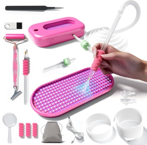 Sosayet Diamond Painting Zubehör mit Vakuum-Pumpe - 3 Saugstufen | Diamond Painting Stift Elektrisch Flüsterleise, Ohne Wachs, Schnell Präzise Diamant Platzierung für Kinder Erwachsene (Rosa)