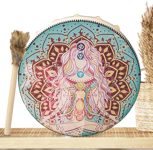Schamanische Handtrommel – Handgefertigte Ritualtrommel Aus PU-Leder, Tiefes Klangspiel | Spirituelle Trommel Mit Holzrahmen Und Schlägel, Heiliges Musikinstrument Für Zeremonielle Heilungsmeditation