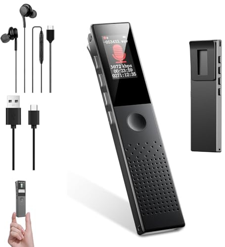 128GB Digital Voice Recorder, Voice Recorder AI noise reduction, Rechargeable voice activated recorder with Playback, with MP3 Player and Voice activation for Classes, Meetings, Interviews