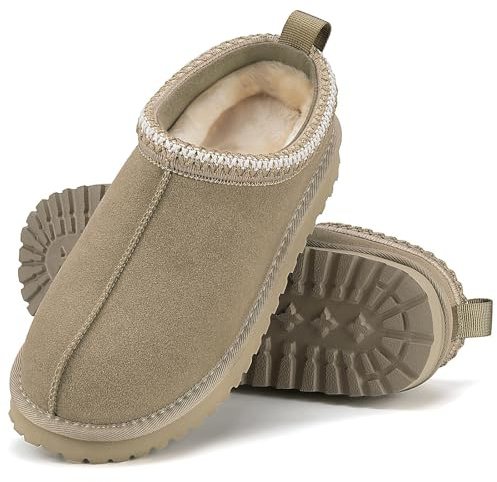 Mishansha Hausschuhe Damen Geschlossen Winter Plüsch Gefüttert Pantoffeln Warme Rutschfester Slippers für Indoor & Outdoor Hellbraun 37 EU