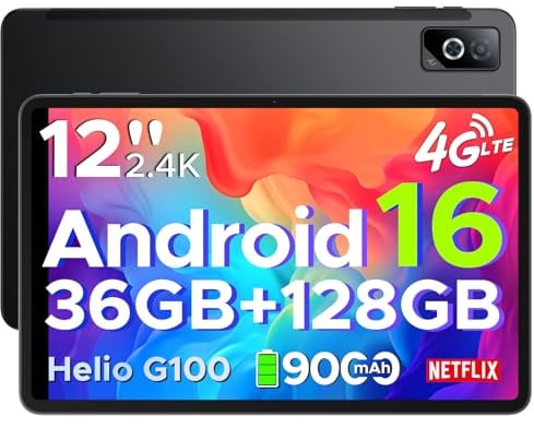 DOOGEE Tab G6 Pro Tablet 12 Pollici, Tablets Android 16, 90Hz 2.4K 36GB RAM+128GB ROM/TF 2TB, Helio G100 Octa-Core PC con sim, 4G LTE/5G WiFi/9000mAh/Gemini AI/13MP+8MP/OTG/FACE ID/Doppi altoparlanti