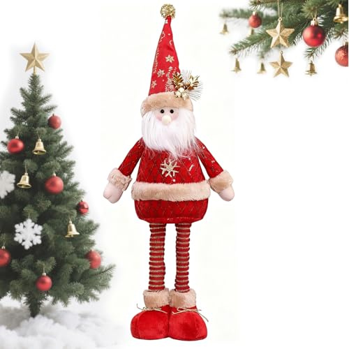 Weihnachtspuppendekoration, Weihnachten Standing Santa Snowman Rentier, Stehender Weihnachtsmann, Teleskopbeine ausziehbar von 45cm auf 60cm, Handgefertigte Plüschpuppen für Weihnachtsdekoration (A)
