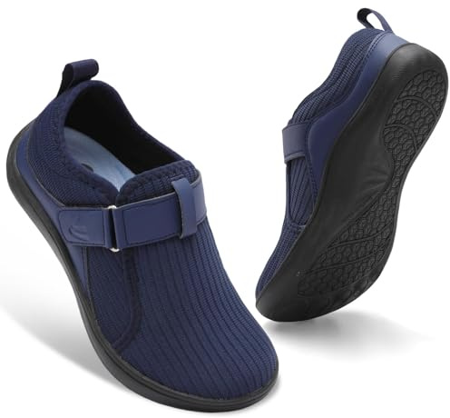 JIASUQI Barefoot Shoes Womens Wide Width Orthopedic Diabetic Shoes for Swollen Edema Feet Zero Drop Indoor Outdoor Rubber Walking Shoes(Navy 41,7 UK)