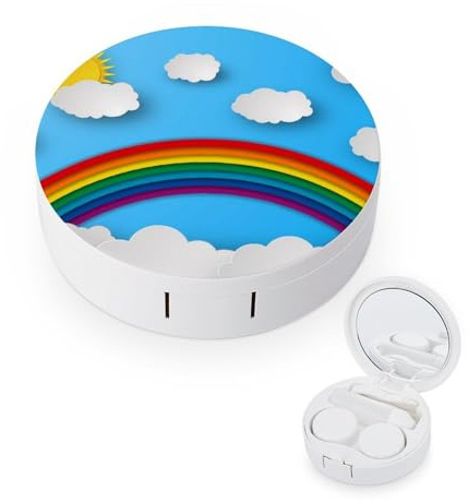 fkgvwo Contact Lens Case Rainbow White Clouds Contact Lens Box Travel Kit Portable for Travel & Home