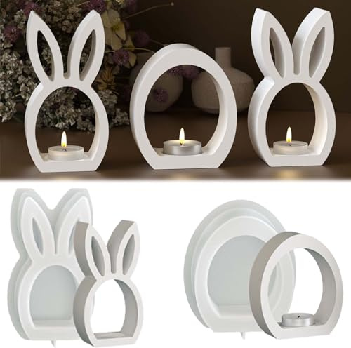2 Stück Silikonformen Gießformen Ostern FORMVERSITY, Silikonform Hase Ostern Eier 3D Osterhase Silikonform Kerzenhalter, Silikon Gießform Osterhase Epoxidharz Form Kaninchen Ostereier für Diy