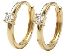Suzan Gold® 375 Echtgold Huggie-Creolen für Damen mit rundem Zirkonia Solitär klassisch elegant hypoallergen wasserfest – Solivette Spark – zeitloser Goldschmuck als stilvolles Geschenk