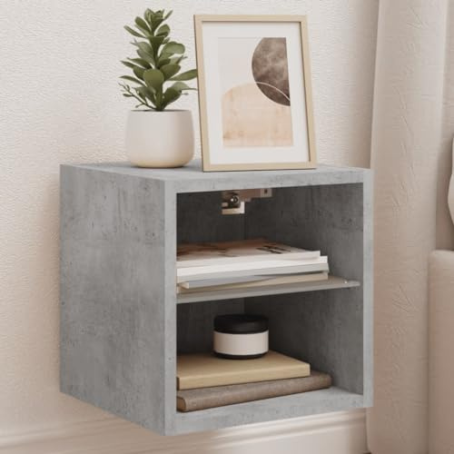 Tonture Meuble TV Mural Gris béton Bois d'ingénierie 30x28,5x30 cm avec lumières LED RVB, étagère en Verre, Rangement Suspendu pour Salon Chambre, Design Moderne Industriel scandinave