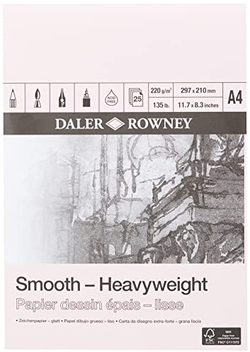 Daler Rowney Smooth Heavyweight Bloc Liso Encolado Retrato A4 220G 25 hojas
