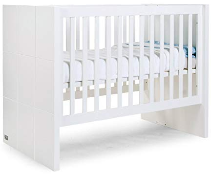 Childhome- Designer Babybett 100% Melamin umbaubar auf Juniorbett 90x200 cm- 2x Lattenrost 3 Stufen höhenverstellbar, 60 x 120cm, Weiß