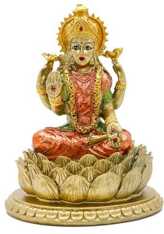 Lakshmi On Lotus 16,5 cm H lndian Gott Laxmi Statue Hindu-Murti Artikel Home Temple Mandir Pooja Decor Hindu-Gott und Göttin für Diwali Geschenke Geburtstagsgeschenke für Indien Menschen