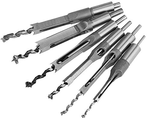 Lot de 6 ciseaux pour mortaise, perceuse à trou carré pour travail du bois, mortaise chisel, 6 dimensions (6,35 mm, 8 mm, 9,5 mm, 12,7 mm, 14 mm, 16 mm)
