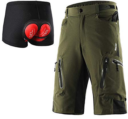 ARSUXEO Herren Radhose Loose Fit MTB Shorts Wasserabweisende Outdoor Sporthose mit 7 Taschen 1202 001B Grün M