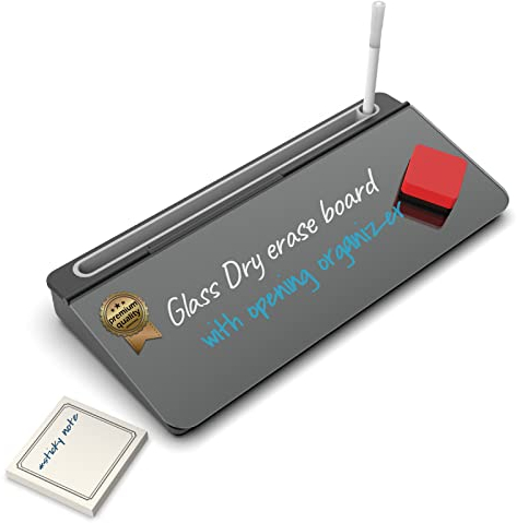 Audio-Visual Direct Ensemble de bloc-notes en verre pour clavier d'ordinateur de bureau, tableau blanc, noir (comprend un marqueur néon, une gomme et des notes autocollantes)