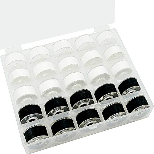 New brothread 25pcs/Pack 15Weiß+10Schwarz 60S/2 (90WT) Bobbin Thread Vorgewickelten Spulen Unterfaden Kunststoff Größe A SA156 für Stickerei und Nähmaschine Brother/Babylock/Janome/Singer/Kenmore