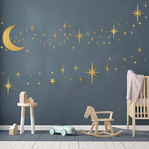 Easma Retro Starburst Wandaufkleber Stern Wandaufkleber Atomstern Wandaufkleber Stern Wandaufkleber Mädchen Zimmer Wandaufkleber Abziehen und Aufkleben Mond Wandaufkleber