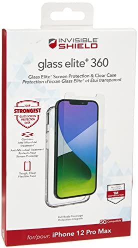 ZAGG InvisibleShield Glass Elite+ 360 for the iPhone 12 Pro Max (Screen)- Slim Design, Anti-microbial, Impact Protection, Smudge Free, Scratch Resistant