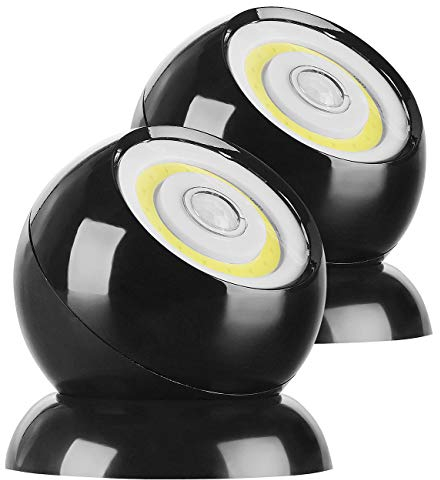 Lunartec Akku LED Strahler: 2er-Set ultrahelle COB-LED-Akku-Leuchten, PIR Sensor, 200 lm, schwarz (Bewegungsmelder mit, Handleuchte, Tischleuchte Batterie)