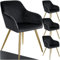 TecTake® Lot de 4 Chaises de Salle à Manger Rembourrées Modernes - Fauteuil Salon Velours Scandinave - Pieds en Acier Doré Élégant avec Accoudoirs - Pour Coiffeuse, Chambre