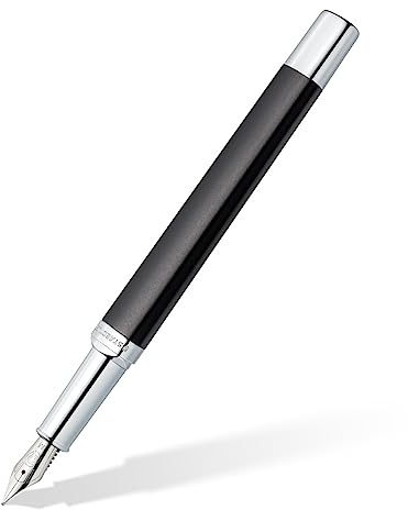 STAEDTLER Füllhalter triplus 474 M, Farbe Antique Anthracite, hochwertiges Metallgehäuse in ergonomischer Dreikantform, Stahlfeder M, mit Patrone in Schreibfarbe Blau, 474 M09-3