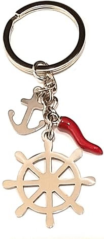 Mavijewel Portachiavi Uomo Donna in Acciaio con Pendente Corno Portafortuna Personalizzato Scritta/Corna/Zampa/Albero della Vita/Mano di Fatima/Made in Italy/spedizione Gratuita (Corno timone)