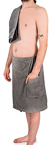 Komfortec Saunakilt Herren | Saunahandtuch mit Klettverschluss und Gummizug | Handtuchkleid - Sauna Kilt | Männer Frottee Saunatücher aus 100% Weiche Baumwolle | Anthrazit Grau, 47x135 cm, Größe: S/M