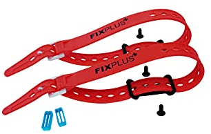 Gear Tightener Set 46cm - Ladungsbefestigung am Fahrrad für große Teile – Zwei Aluminium Halter inkl. Schrauben + Zwei FIXPLUS Spannbänder 46cm Länge (rot) und Zwei Strapkeeper (blau)