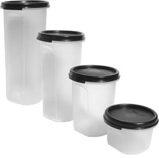 Tupperware Modular Mates runde Behälter, 4 Größen, schwarze Dichtungen